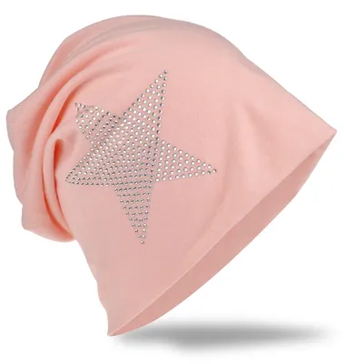 Produktbild von Beanie Muetze Strass Stern Lachs