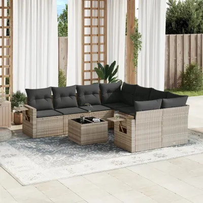 Produktbild von "2026 Promotion" 9-tlg. Garten-Sofagarnitur/Terrassenmöbel - mit Kissen - Hellgrau Poly Rattan - Gartenmöbelset CC12191