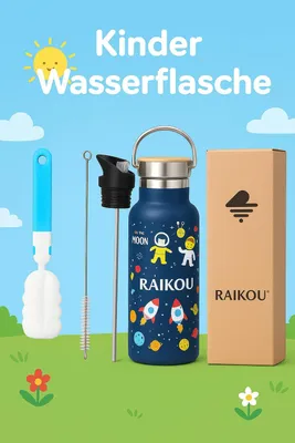 Produktbild von RAIKOU Trinkflasche 350ml Wasserflasche Thermoflasche mit 2 Deckel Nachtblau