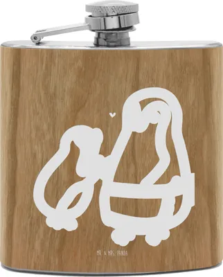 Produktbild von Mr. & Mrs. Panda Flachmann Pinguin mit Kind - Transparent - Geschenk, Muttertag, Familie, Mami, Aus Edelstahl, Vorbild Mama, feldflasche, Bruder, schnapsflasche
