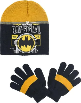 Produktbild von Batman DC Comics Kinder 2tlg Set Herbst Wintermütze plus Handschuhe – Schwarz / 54