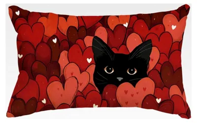 Produktbild von Herz Schwarz Katze Liebe Valentinstag Kissenbezug, 30x50 cm Frühling Saisonale Zierkissenbezug für Couch und Wohnzimmer Deko