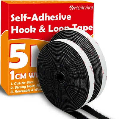 Selbstklebendes Klettband 10 mm x 5 m, extra stark, schwarz