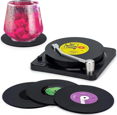 Image de Valdivia Dessous de verre rétro en vinyle avec joueur, 6 pièces Dessous de verre
