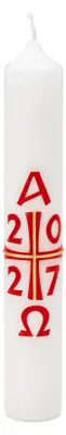 Produktbild von Osterkerze Ostertischkerze 2027 Kreuz Rot-Gold 25 x 4 cm