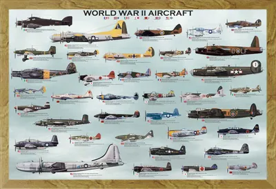 Image de Educational - Education - Poster - World War II Aircraft 2. Weltkrieg Flugzeug + cadre interchangeable, Shinsuke® Maxi MDF chêne, vitre acrylique