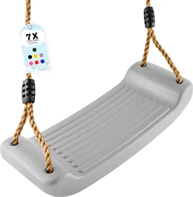 Produktbild von GO!elements Schaukel Garten - Kinderschaukel Outdoor Indoor - Schaukelsitz Schaukelbrett Brettschaukel für Kinder zum Schaukeln - Höhenverstellbar - rutschfest - Farbe: Grau