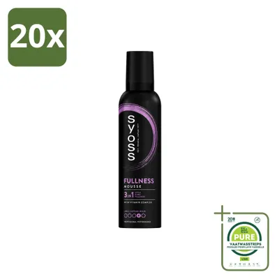 Imagen del producto de 20 unidades de espuma para el cabello Syoss Fullness, 250 ml cada una. Pack grande