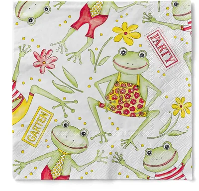 Produktbild von Tissue Serviette Mortie, 3-lagig, 33 x 33 cm, 100 Stück - Mank - Sommer Gartenfest Frosch