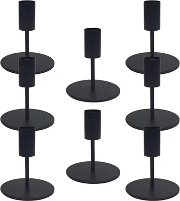 Produktbild von Kerzenhalter 8 Stück, schwarz, Metall, für Tischdekoration, 9,5 cm hoch, 2,2 cm Durchmesser
