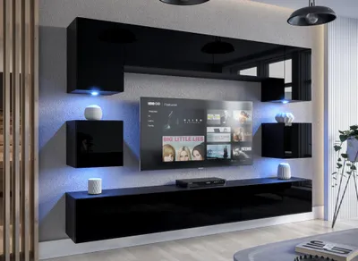 Produktbild von Furnitech Wohnwand Wohnzimmer - Hängend Wohnwand Modern - Wohnzimmer Schrankwand (Nowara AN1-17B-HG20 1B)