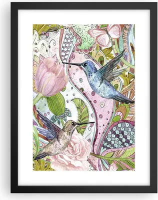 Produktbild von Gerahmtes Poster - Schwarzer Rahmen - Vogel Schmetterling Blume - 30x40 cm - Wand Bild - Wanddeko - Wandbilder - Wandposter - Bilderrahmen - Bilder - Kunstdruck - Wandbild - P2BPA30x40-4065