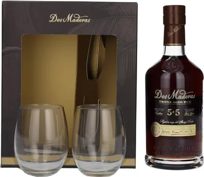 Produktbild von Dos Maderas PX 5+5 Years Old Triple Aged Spirit Drink 40% Vol. 0,7l in Geschenkbox mit 2 Gläsern