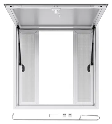 Produktbild von SucceBuy Imbissfenster (915 x 915 mm Einbaumaß) mit robustem Aluminiumrahmen, Servierfenster für Anhänger mit 85°-Öffnungswinkel und 4 praktischen Schiebefenstern, ideal für Verkaufsstände und Imbisswagen