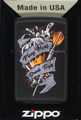 Produktbild von Zippo Unisex-Adult Gaming Lighter Black Matte Darts & Beer  Perfekt fr Dart- und Bierliebhaber
