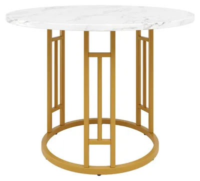 Image de Table ronde de 80x80x76 cm - Table de cuisine ou table basse avec plateau en MDF imitation marbre et pieds dorés
