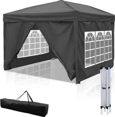 Obrázok produktu pre Clanmacy skladací altánok, altánok so 4 bočnými stenami, párty stany s UV ochranou, skladací altánok 3x3m so 4 bočnými stenami sivý