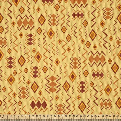 Produktbild von ABAKUHAUS afrikanisch Satin Stoff als Meterware, Stammes-zufällige Gekritzel-Muster-Fischgräten-eingeborene Kunst-Volksmerkmale, 1 M (148 x 100 cm), Brown Marigold Senf