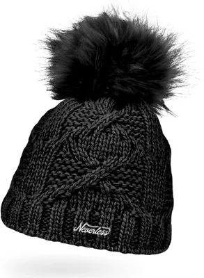 Produktbild von Warme Strickmütze Damen Wintermütze Zopfstrick Bommelmütze Zopfmuster gefüttert Fleecefutter mit Bommel Neverless® schwarz unisize