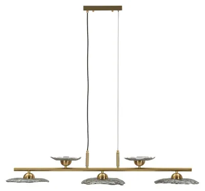 Image de Lustre linéaire Emily 5 lumières en fer doré et verre gris