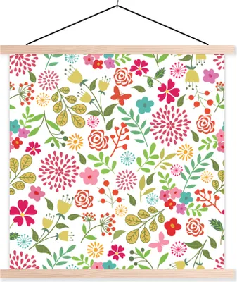 Produktbild von MuchoWow® Textilposter Blumen - Farben - Muster 40x40 cm mit holzfarbenen Rahmen - Posterleiste