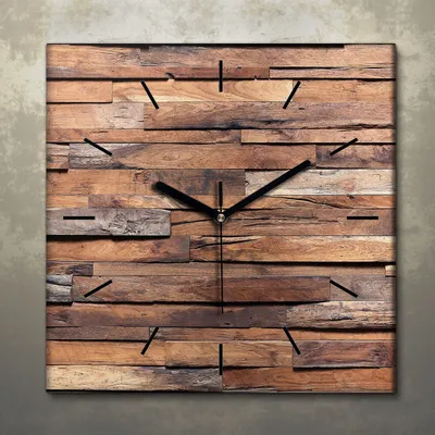 Produktbild von Wohnzimmer Leinwand Uhr Geräuschlos Küche 30x30 Dunkles, Holz, Motive, Textur, schwarze Zeiger