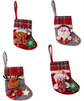 4 Weihnachtsstrümpfe zum Aufhängen, Kaminstrümpfe, Dekoration