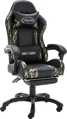 Produktbild von Gaming-Stuhl mit Fußstütze Schwarz und Tarnmuster Kunstleder