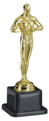Zdjęcie produktu dla Figurka zwycięzcy Relaxdays, kwadratowa podstawa, figurka z wieńcem, puchar zwycięstwa, styl hollywoodzki, wysokość 18,5 cm, złota