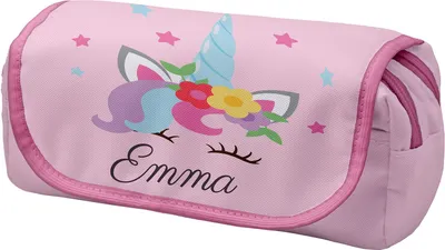 Produktbild von Personalisierte Mäppchen Federtasche mit Namen Schlamperbox Federmäppchen mit Klettverschluss Klappe Schüleretui Stiftemappe mit zwei Reißverschlüssen Unicorn 2D [151]