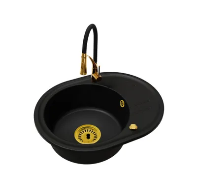 Produktbild von Einbeckige Küchenspüle Bella mit Automatik-Siphon, Armatur Nexo Gold