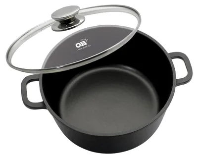 Produktbild von Alucast Kochtopf 16 cm mit Glasdeckel aus Aluminiumguss - antihaftbeschichtet, PFAS-frei, induktionsgeeignet, schwarz