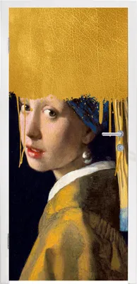 Produktbild von MuchoWow® Türtapete Selbstklebende Türfolie Mädchen mit einem Perlenohrring - Gold - Vermeer 95x235 cm Türposter Türaufkleber Klebefolie Türklebefolie - XXL-Poster - Türtapeten - Türplakaten