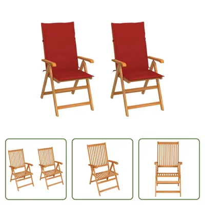 Produktbild von The Living Store Gartenstühle 2 Stk. mit Roten Kissen Massivholz Teak