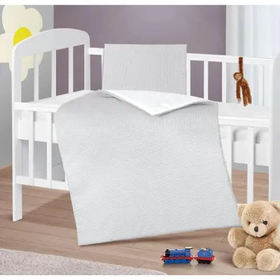 Zdjęcie produktu dla Kołderka i poduszka dla niemowląt – 75 x 100 cm, 42 x 32 cm – szara, biała