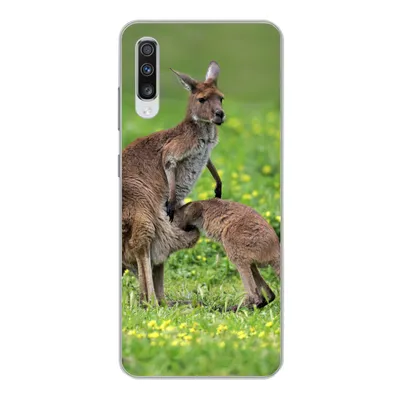 Produktbild von MuchoWow® Handyhülle Schutzhülle Hülle für Samsung Galaxy A70 Känguru - Blumen - Jung Silikon Softcase Handy Hülle - Schutzhaube
