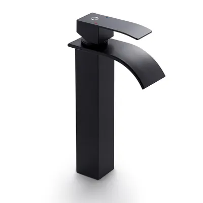 A black waterfall faucet is shown against a white background.