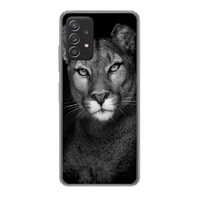 Produktbild von MuchoWow® Handyhülle Schutzhülle Hülle für Samsung galaxy a73 Porträtfoto eines Pumas auf schwarzem Hintergrund Silikon Softcase Handy Hülle - Handyhülle