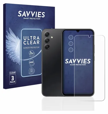 A product shot showing a phone and its packaging, along with a screen protector.