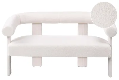 Produktbild von BELIANI 2-Sitzer Sofa Cremeweiß Bouclé Teddy Optik Komplett Gepolstert mit Armlehnen Holzbeine Geschwungene Rückenlehne Organische Form Retro Design