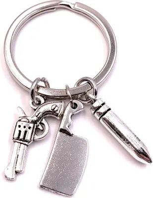 Zdjęcie produktu dla Onwomania Brelok do kluczy Pistolet Nóż Nabój Zbrodnia Metalowy wisiorek Charm