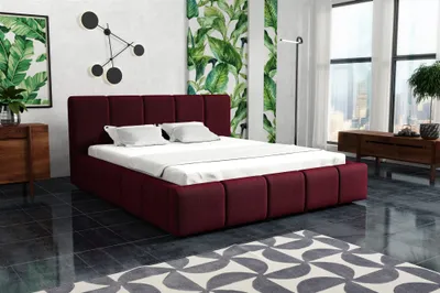Produktbild von Polsterbett Bett Doppelbett GENUA Stoff 200x200cm Stoff Monolith Bordeauxrot