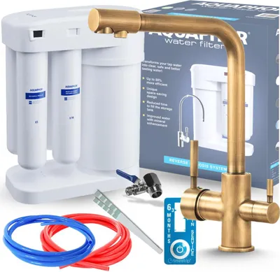 Produktbild von 3-Wege Küchenarmatur Ari Venom 1 mit Wasserfilter Anschluss, 2 getrennte Wasserwege, 360 Grad schwenkbar, Messing, mit Umkehrosmose Filter