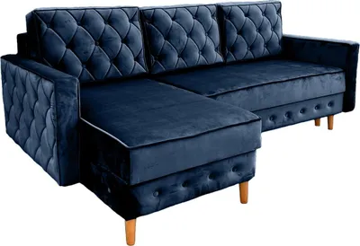 Produktbild von Ares Meble Ecksofa mit Schlaffunktion LUX-L - Ottomane Sofa L-Form, L-Couch 3-Sitzer, Schlafcouch mit Bettkasten, 227x144 cm - Erle Beine - Dunkelblau