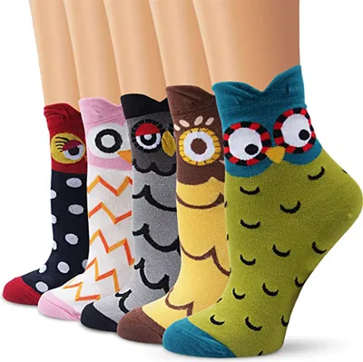 Produktbild von 5 Paare Damen Lustige Socken mit Zehen Baumwoll Fünf Finger Socken mit Motiv Karikatur Katzenmuster, Weihnachten Geschenkideen für Frauen Mädchen Katzenliebhaber