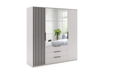 Produktbild von Torino Kleiderschrank - 200 x 61 x 215 cm - 4-türig 3 Schubladen, Lamellen, Spiegel - Kashmir, Lamellen: Schwarz