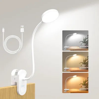 Imagen del producto de Lámpara de lectura LED con clip, con 3 modos de color y 10 niveles de brillo, batería recargable USB-C de 2000mAh
