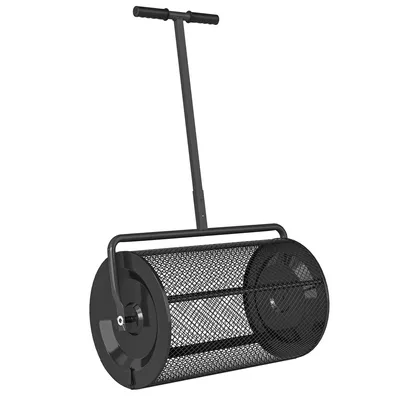 Image de Pousseur de compost - Épandeur d'engrais pour jardin - 75 litres - 61 x 40 cm - Panier en métal - Poignée - Noir
