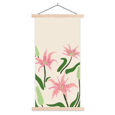 Produktbild von MuchoWow® Textilposter Blume - Rosa - Blätter 60x120 cm mit holzfarbenen Rahmen - Holz