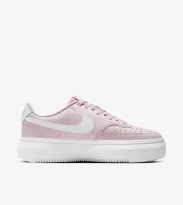 A single pink Nike Court Vision Alta shoe with a white sole and white Nike swoosh logo, shown from the side against a white background.
